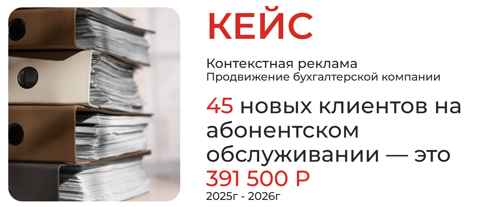 45 компаний на абонентском обслуживании в бухгалтерии и 391 500 P повторяющейся выручки в месяц